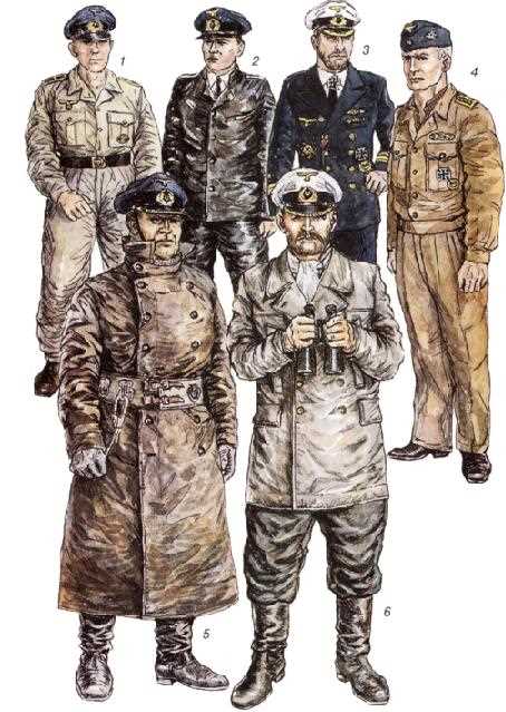 Образцы знаков различия адмиралов, офицеров, военных чиновников и старших унтер-офицеров немецкого военного флота (Кригсмарине) Kriegsmarine.